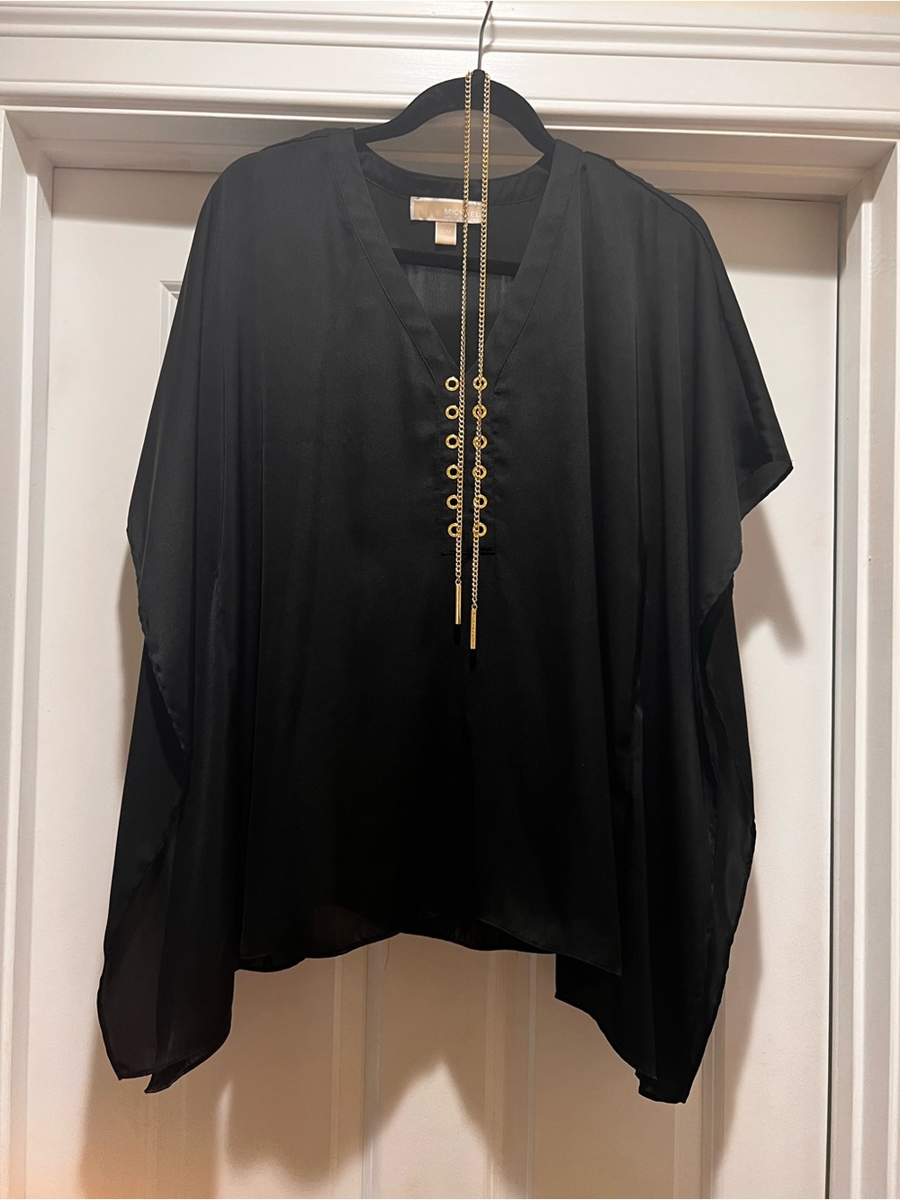 MICHAEL Michael Kors Black V-Neck Tunic with Gold Chain Detail